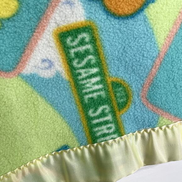 Vintage Sesame Street Baby Crib Blanket Lovey Satin Trim Binding Yellow Big Bird - Picture 8 of 10